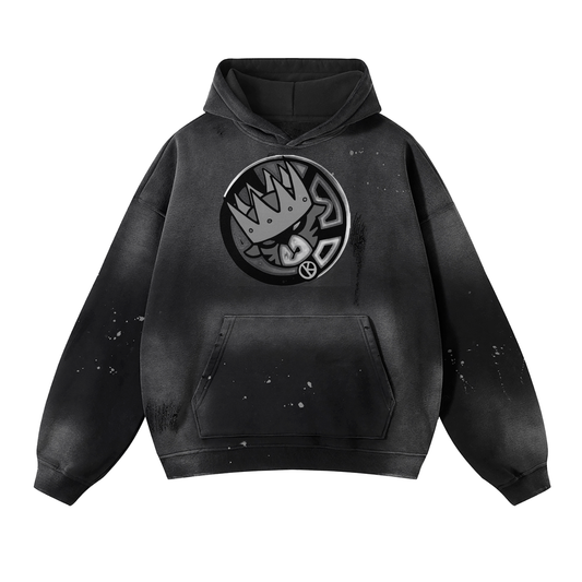 Vintage Wash Frayed Fleece Hoodie - 360 GSM